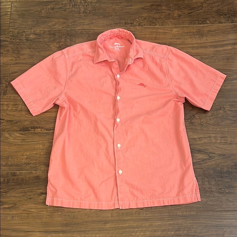 Tommy Bahama 100% Cotton Orange Casual Button Down Shirt